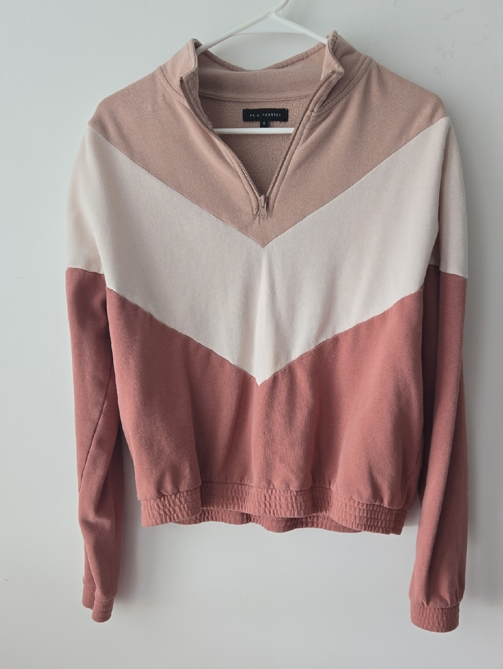 3/$8 Pacsun L.A. Hearts Soft Blush Colorblock Zippered Pullover - Light Pink